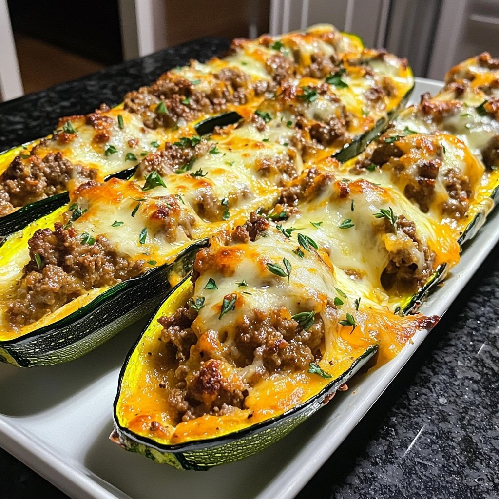 Ground Beef Stuffed Zucchini