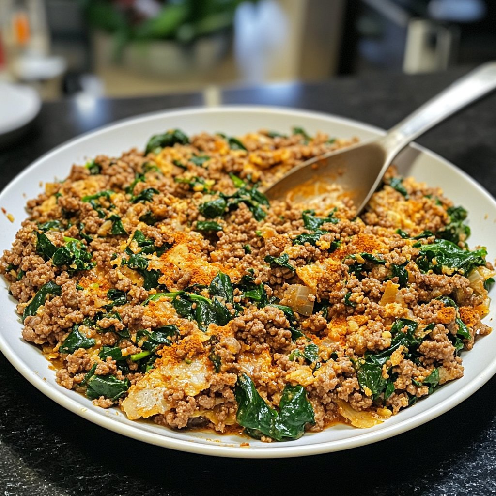 Ground Beef Skillet with Spinach